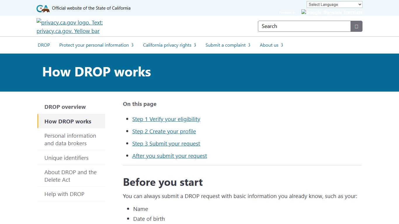 How DROP works - privacy.ca.gov